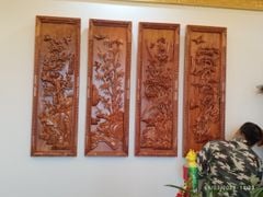 Tranh Tứ Quý Gỗ Tùng Cúc Trúc Mai Kích Thước 127*42*5 Cm Gỗ Hương Đá