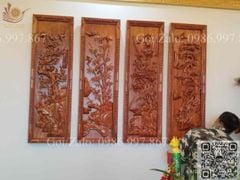 Tranh Tứ Quý Gỗ Tùng Cúc Trúc Mai Kích Thước 117*37*5 Cm Gỗ Hương Đá Khung Hoa Văn