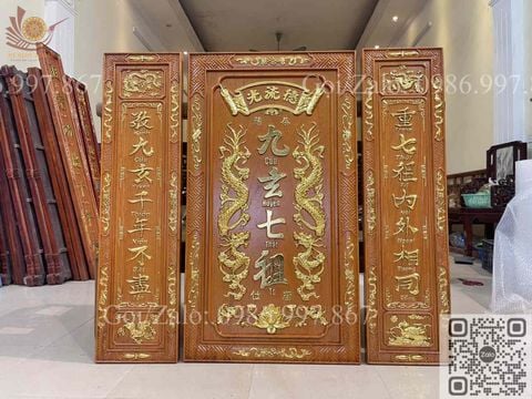 Cửu Huyền Thất Tổ Gỗ Kích Thước 108*108 Cm Gỗ Gõ Đỏ Nguyên Tấm Dát Vàng