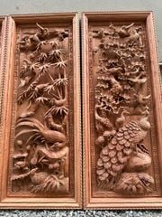 Tranh Tứ Quý Gỗ  Kích Thước ngang 47cm, cao 137cm, dày 8cm Gỗ Hương Đá