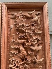 Tranh Tứ Quý Gỗ  Kích Thước ngang 47cm, cao 137cm, dày 8cm Gỗ Hương Đá