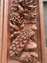 Tranh Tứ Quý Gỗ  Kích Thước ngang 47cm, cao 137cm, dày 8cm Gỗ Hương Đá