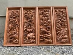 Tranh Tứ Quý Gỗ  Kích Thước ngang 47cm, cao 137cm, dày 8cm Gỗ Hương Đá