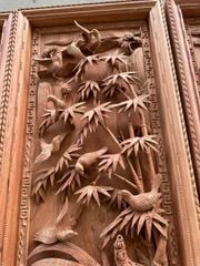 Tranh Tứ Quý Gỗ  Kích Thước ngang 47cm, cao 137cm, dày 8cm Gỗ Hương Đá