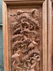 Tranh Tứ Quý Gỗ  Kích Thước ngang 47cm, cao 137cm, dày 8cm Gỗ Hương Đá