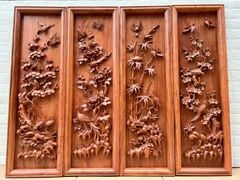 Tranh Tứ Quý Gỗ Tùng Cúc Trúc Mai Kích Thước 117*37*5 Cm Gỗ Hương Đá