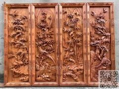 Tranh Tứ Quý Gỗ Tùng Cúc Trúc Mai Kích Thước 127*42*5 Cm Gỗ Hương Đá
