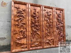 Tranh Tứ Quý Gỗ Tùng Cúc Trúc Mai Kích Thước 127*42*5 Cm Gỗ Hương Đá