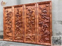 Tranh Tứ Quý Gỗ Tùng Cúc Trúc Mai Kích Thước 127*42*5 Cm Gỗ Hương Đá