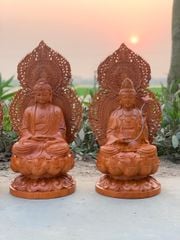 Tượng Phật - Tam Thánh Gỗ Hương Đá Cao 38 cm
