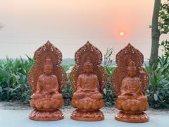 Tượng Phật - Tam Thánh Gỗ Hương Đá Cao 38 cm