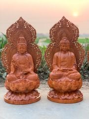 Tượng Phật - Tam Thánh Gỗ Hương Đá Cao 38 cm