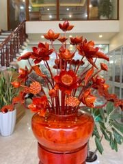 Bình Hoa Sen Gỗ Hương Đỏ Cao 96 - 35 Bông