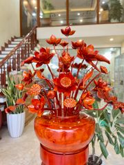 Bình Hoa Sen Gỗ Hương Đỏ Cao 96 - 35 Bông