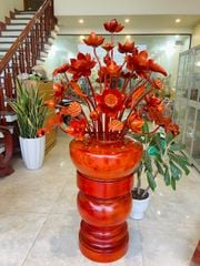 Bình Hoa Sen Gỗ Hương Đỏ Cao 96 - 35 Bông