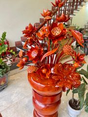Bình Hoa Sen Gỗ Hương Đỏ Cao 96 - 35 Bông