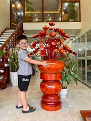 Bình Hoa Sen Gỗ Hương Đỏ Cao 96 - 35 Bông