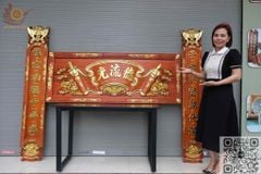 Bộ Hoành Phi Câu Đối Gỗ Liền Khối Kích Thước Hoành Phi 175*67*4 - Câu Đối 175*28*4 Gỗ Hương Đỏ _ Tích Mai Đào