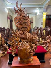 Tượng Linh Vật - Gà Trống Cao 80cm, Rộng 36cm, Sâu 19cm, Gỗ Hương Đá