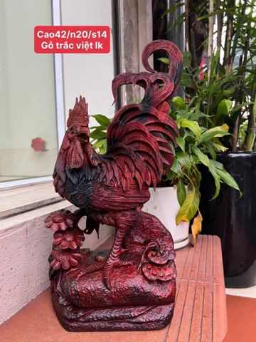 Tượng Linh Vật - Gà Trống Cao 42cm, Rộng 20 cm, Sâu 14 cm, Gỗ Trắc Việt