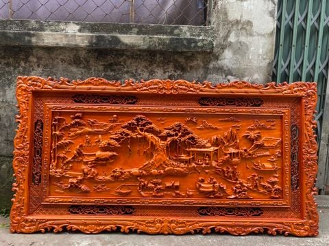 Tranh Gỗ Đồng Quê Kích Thước 155*79*4 Gỗ Hương Đỏ