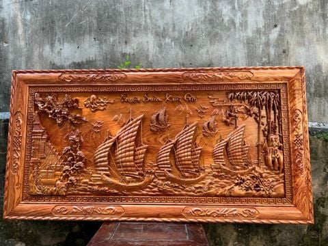 Tranh Gỗ Thuận Buồm Xuôi Gió Kênh Bong Kích Thước155-79-5 Gỗ Hương Đá