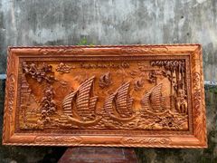 Tranh Gỗ Thuận Buồm Xuôi Gió Kênh Bong Kích Thước155-79-5 Gỗ Hương Đá