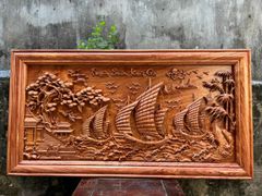 Tranh Gỗ Thuận Buồm Xuôi Gió Kênh Bong Kích Thước155-79-5 Gỗ Hương Đá