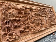 Tranh Gỗ Đồng Quê Siêu Kỹ Kích Thước 265*125*10 Gỗ Gõ Đỏ