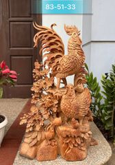 Tượng Linh Vật - Gia Đình Gà Sung Túc Cao 83cm Gỗ Hương Gia Lai