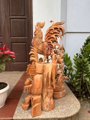Tượng Linh Vật - Gia Đình Gà Sung Túc Cao 83cm Gỗ Hương Gia Lai