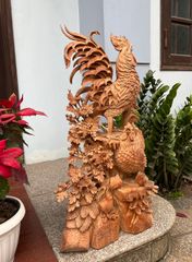 Tượng Linh Vật - Gia Đình Gà Sung Túc Cao 83cm Gỗ Hương Gia Lai