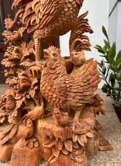 Tượng Linh Vật - Gia Đình Gà Sung Túc Cao 83cm Gỗ Hương Gia Lai