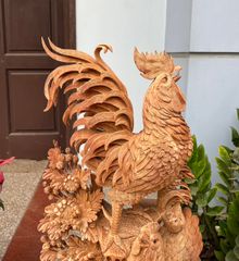 Tượng Linh Vật - Gia Đình Gà Sung Túc Cao 83cm Gỗ Hương Gia Lai