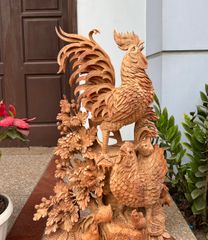 Tượng Linh Vật - Gia Đình Gà Sung Túc Cao 83cm Gỗ Hương Gia Lai
