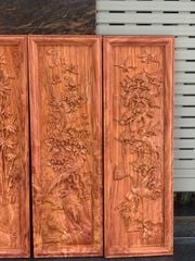 Tranh Tứ Quý Gỗ Tùng Cúc Trúc Mai Kích Thước 117*37*4 Cm Gỗ Hương Đá Khung Trơn