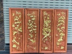Tranh Tứ Quý Gỗ Tùng Cúc Trúc Mai Kích Thước 117*37*4 Cm Gỗ Hương Đá Khung Trơn