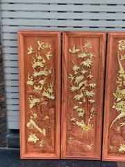 Tranh Tứ Quý Gỗ Tùng Cúc Trúc Mai Kích Thước 117*37*4 Cm Gỗ Hương Đá Khung Trơn