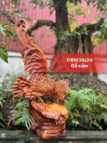 Tượng Linh Vật - Gà Trống Cao 69cm, ngang 34cm, sâu 24cm Gỗ Cẩm Chỉ