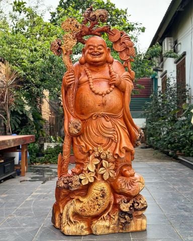 Tượng Phật - Di Lặc Vác Nấm Gỗ Nu Hương Đá Cao 205cm