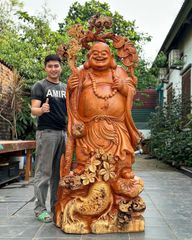 Tượng Phật - Di Lặc Vác Nấm Gỗ Nu Hương Đá Cao 205cm