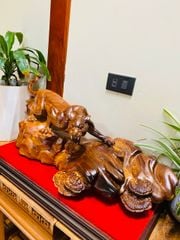 Tượng Linh Vật - Báo Gỗ Cẩm Ngang 66cm, cao 29cm