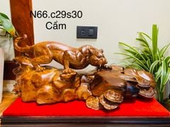 Tượng Linh Vật - Báo Gỗ Cẩm Ngang 66cm, cao 29cm