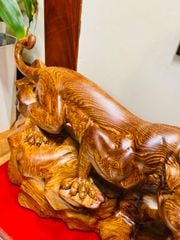 Tượng Linh Vật - Báo Gỗ Cẩm Ngang 66cm, cao 29cm