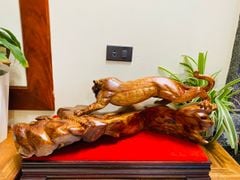 Tượng Linh Vật - Báo Gỗ Cẩm Ngang 66cm, cao 29cm