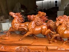 Tượng Linh Vật - Mã đáo thành công gỗ hương ta ngang 96cm