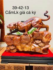 Tượng Linh Vật - Báo Gỗ Cẩm Ngang 39cm gỗ cẩm