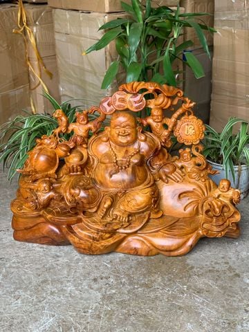 Tượng Phật - Di Lặc Ngang 68 cm Gỗ Hương Ta