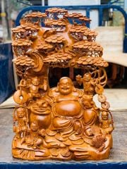 Tượng Phật - Di Lặc Ngồi Gốc Tùng Cao 72cm Gỗ Hương Đá