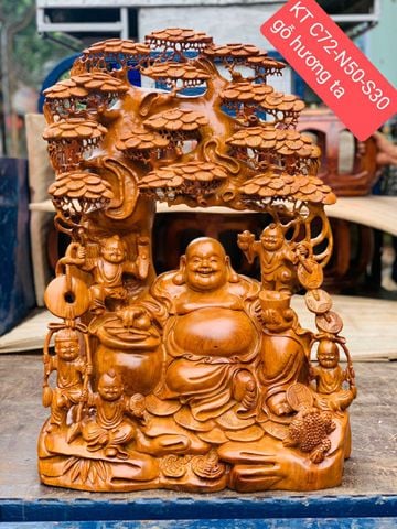 Tượng Phật - Di Lặc Ngồi Gốc Tùng Cao 72cm Gỗ Hương Đá